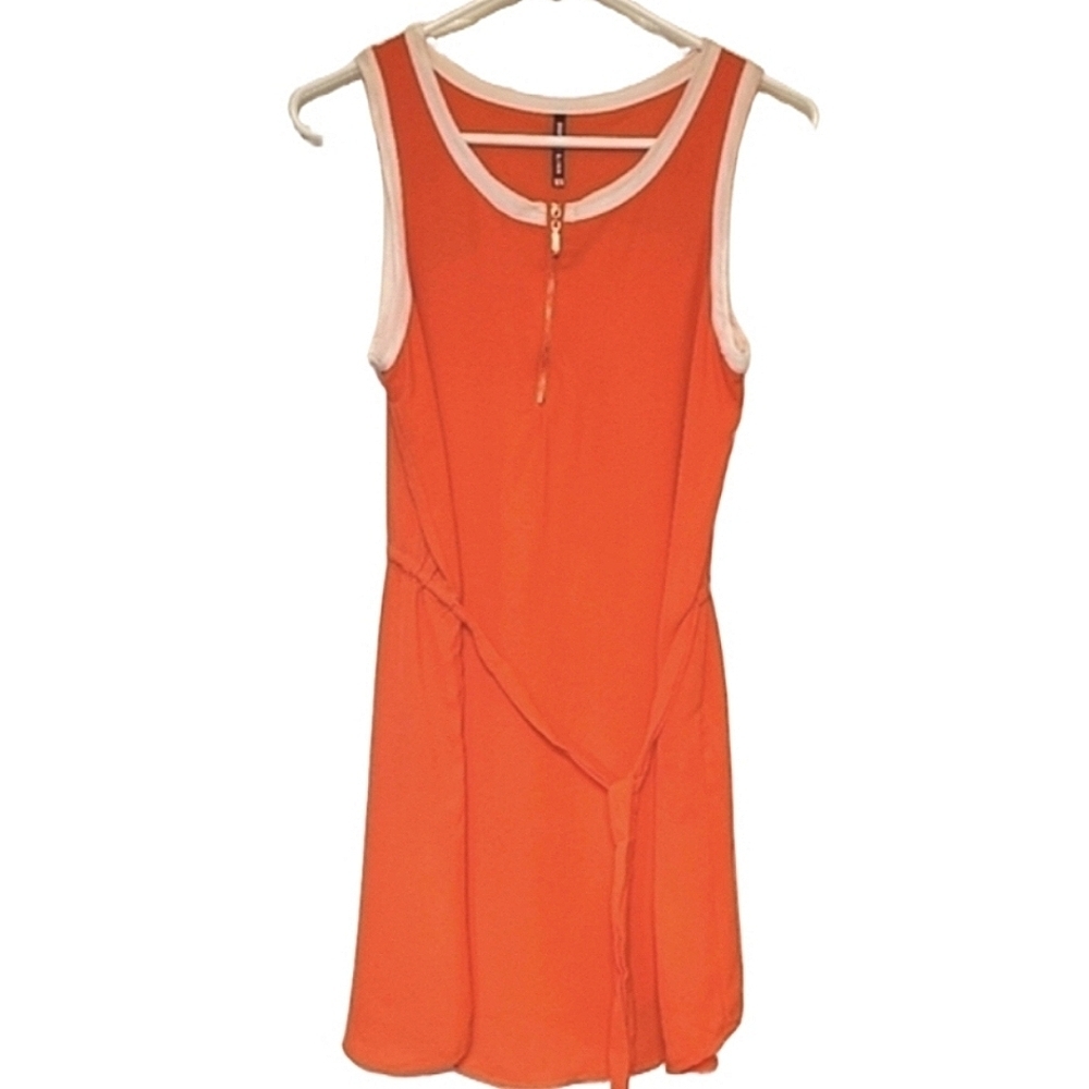 Hot Kiss Tenniscore Mini Dress Sleeveless Zip-Up Waist Tie Lightweight Orange
